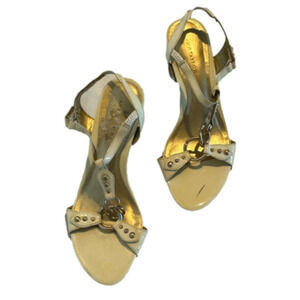 Vintage Ann Taylor cream patent leather high heel sling back sandal size…